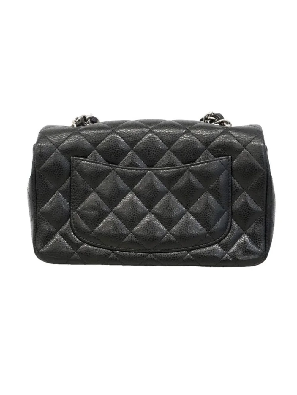 Chanel Shoulder Bag Mini Quilted Caviar Leather Black Silver
